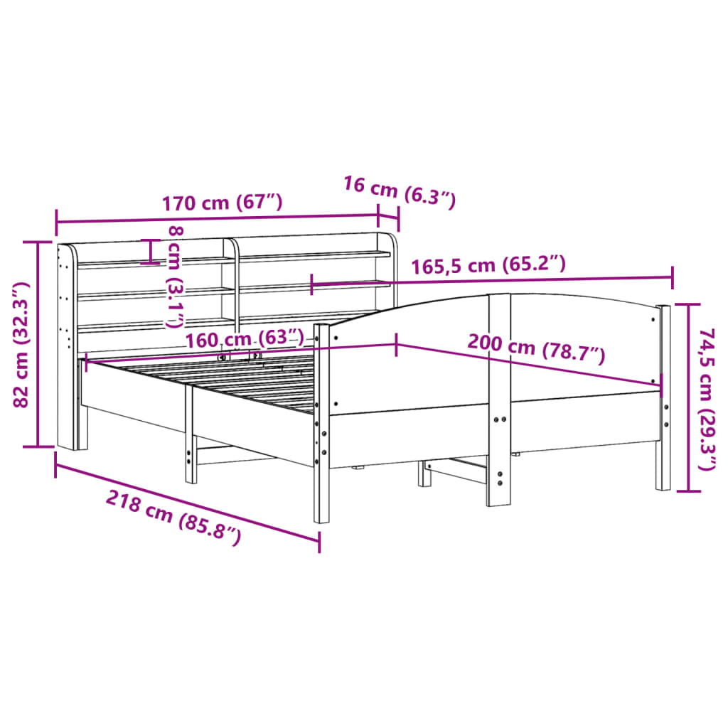 Solid Wood Bed without Mattress White 160x200 cm Pine Wood