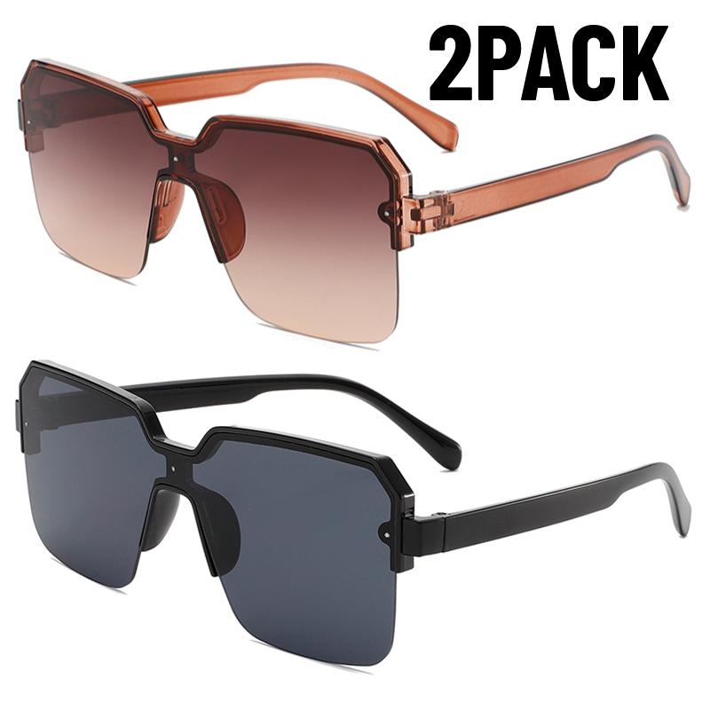 2PACK Rimless One Piece Square Sunglasses Women Oversize Flat Sun Glasses Men Vintage White Silver Mirror Shades Ins  Eyewear