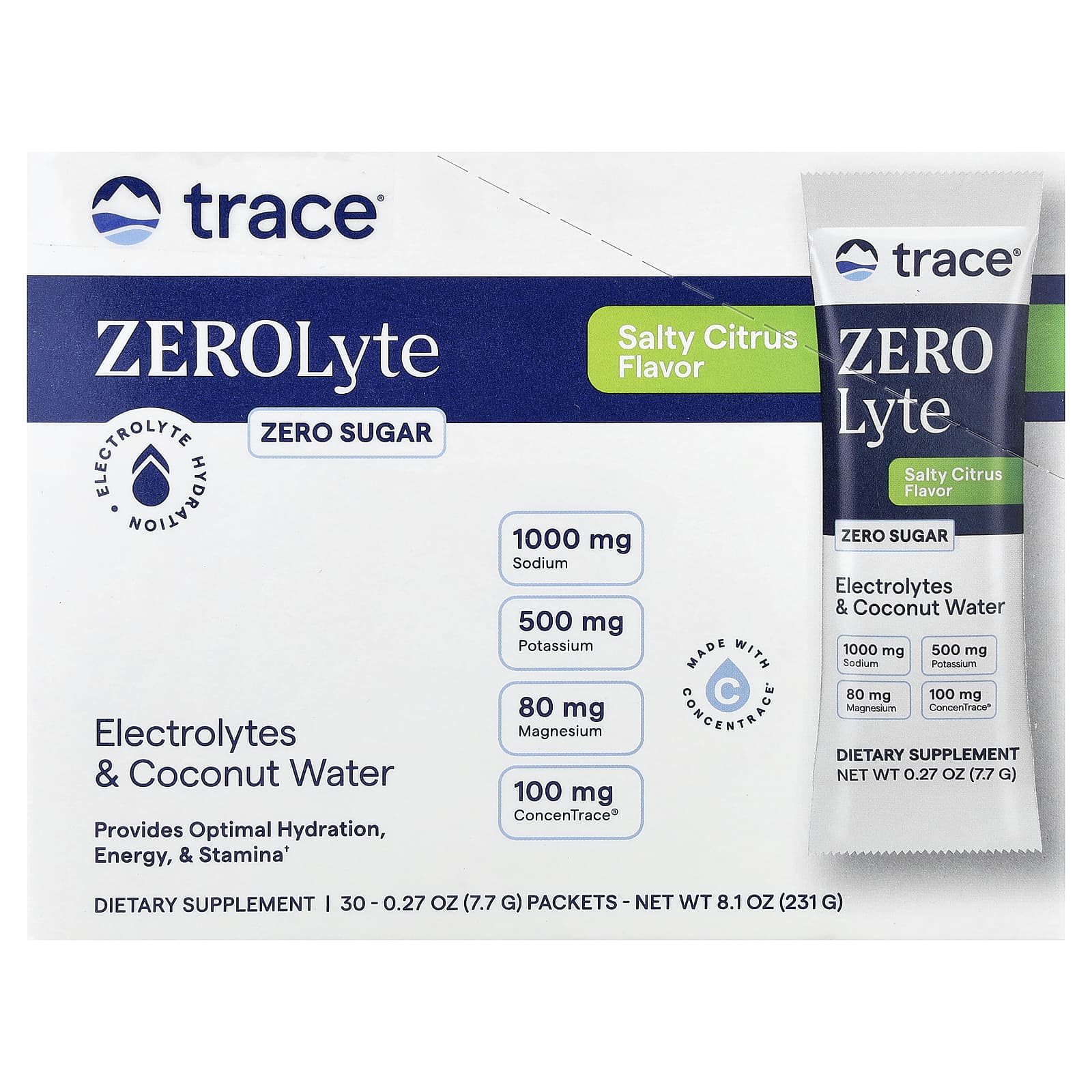 

Zerolyte, Electrolytes & Coconut Water, Salty Citrus, 30 Packets, 7.7G (0.27Oz) Each