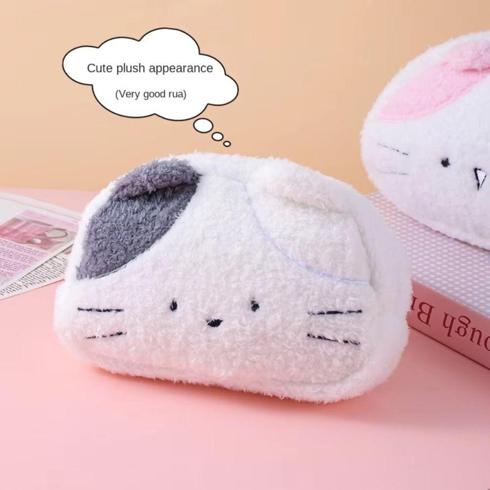 Large Capacity Cat Plush Pencil Case Plush Bag Cartoon Plush Pen Bag Cat Pencil Pouch  Stationery