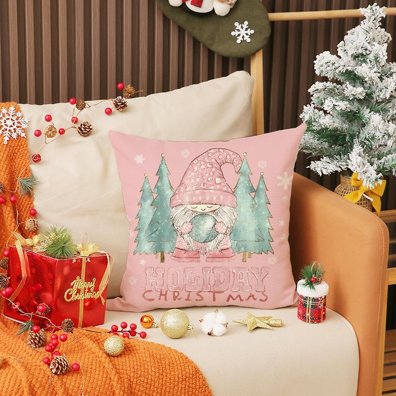 New Cartoon Cute Pink Christmas Pillow Case Gnome Old Man Printed Cushion Home Decoration Sofa Cushion