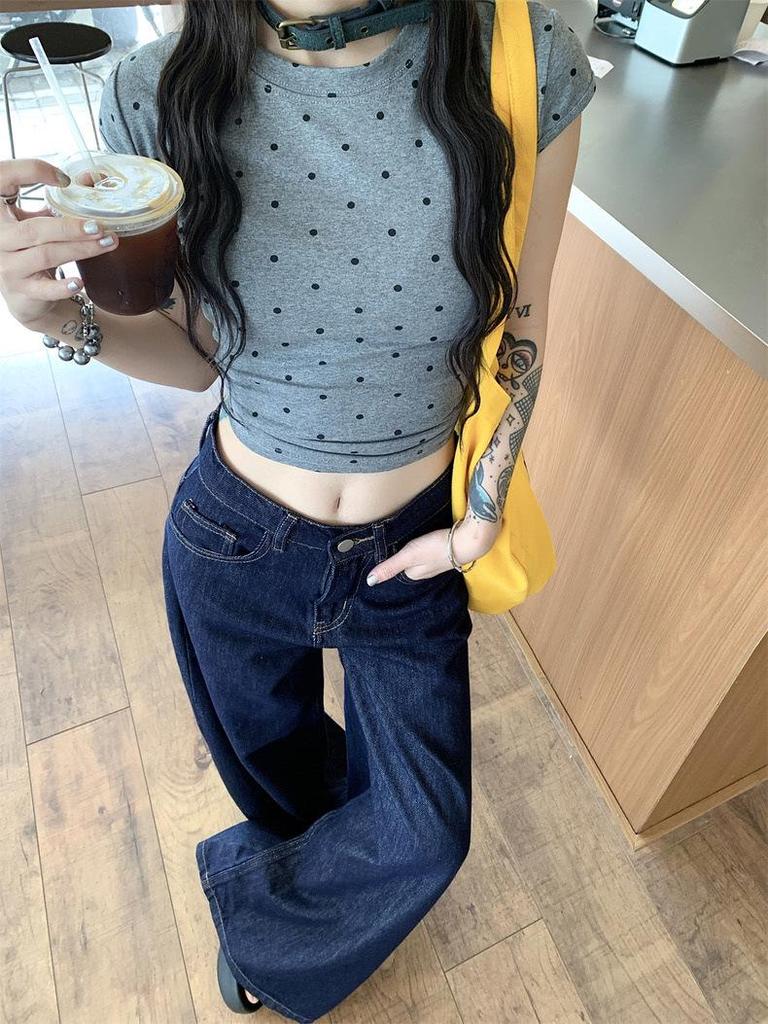 Women's High-Waisted Dark Blue Wide-Leg Jeans, Spring 2025 - Slimming, Hot Girl Style, Loose Straight-Leg Floor-Length Design