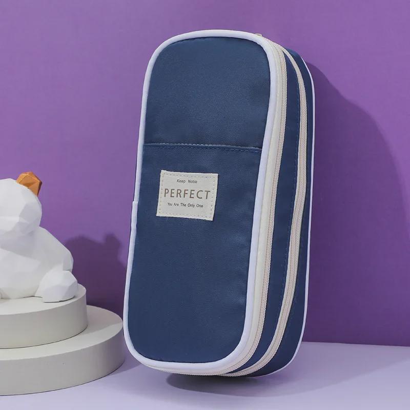 Double-Layer Macaron Composite Cloth Pencil Case with Large Capacity - Japanese & Korean Style, Multifunctional for Students