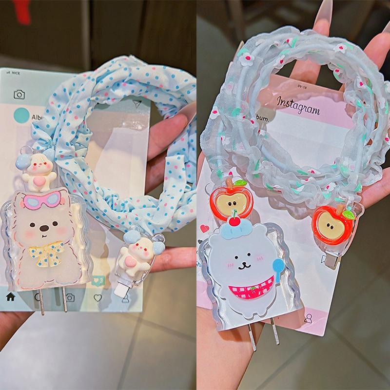 Cute Animal Puppy Charger Data Cable Winder Protective Cover Kits For Iphone 18W 20W Charger Case Anti-Break Wire Bites Shell