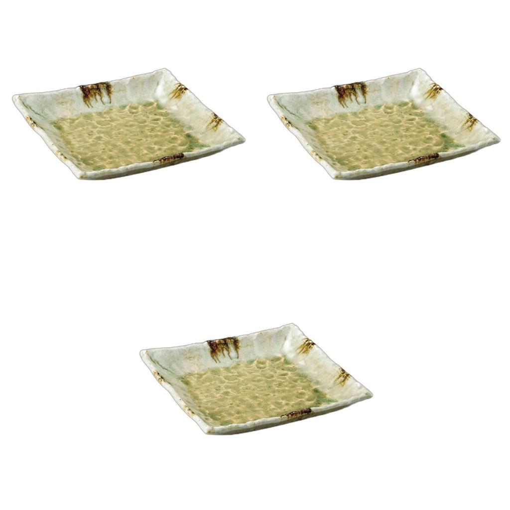 Set of 3 Sand Glass Square Plates X 24 X Ceramic Square Plates by Setomonohonpo 8.0 [24 4cm]