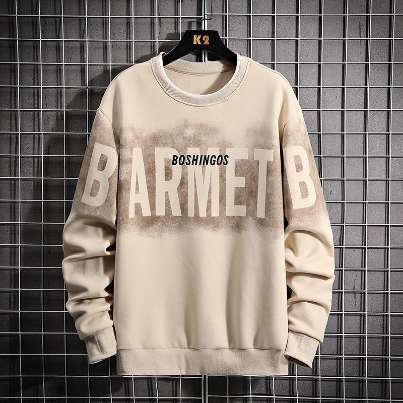 Spring Autumn Round Neck Letter Printing Sweatshirt Male Long Sleeve Casual Fashion Bottomed Pullover Top Men