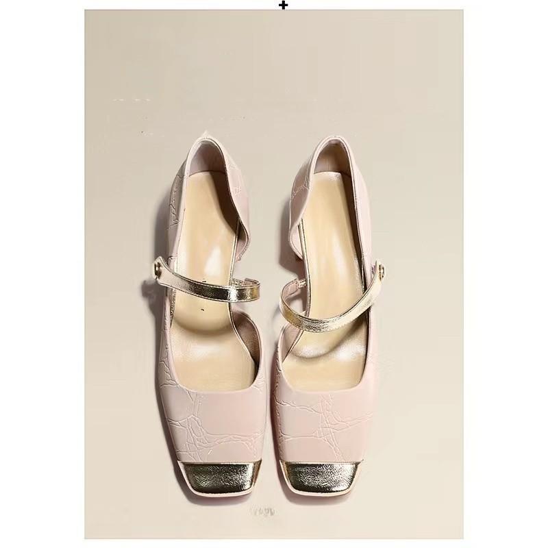 Romantic Single Shoes Women Square Head Chunky Heeled High Heels Pink Mary Jane Shoes Middle Heeled Shoes