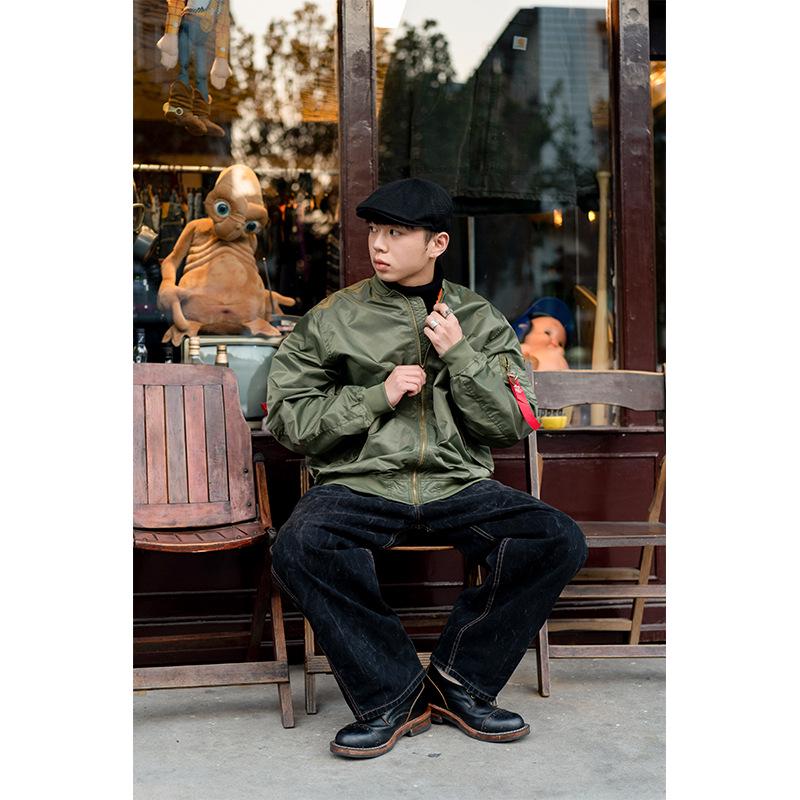 Normanlong Men's Air Force MA-1 Pilot Jacket - Lightweight Nylon Bomber for Spring/Fall