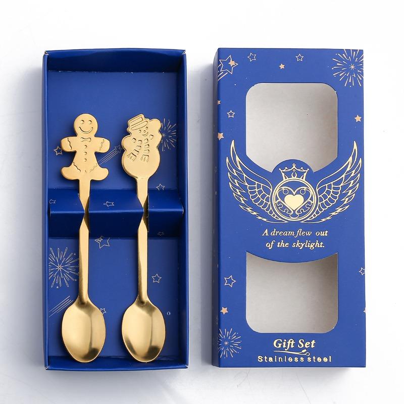 HANYANG Christmas Gift Small Spoon Snowman Spoon Scandinavian Style Cutlery Giveaway Spoon Gift Box Christmas Gift Box Gingerbread Spoon