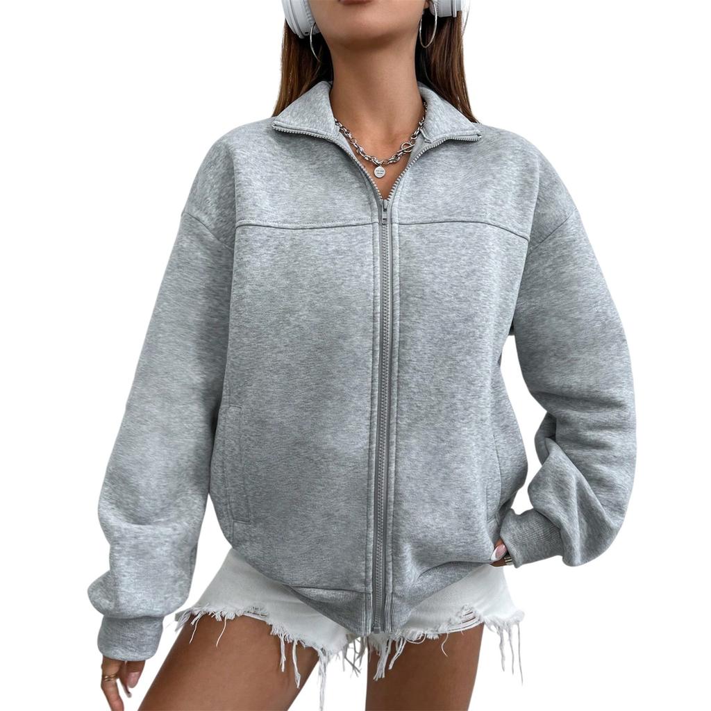 Women's Zippered Turtleneck Long Sleeve Solid Color Sweatshirt Top Coat