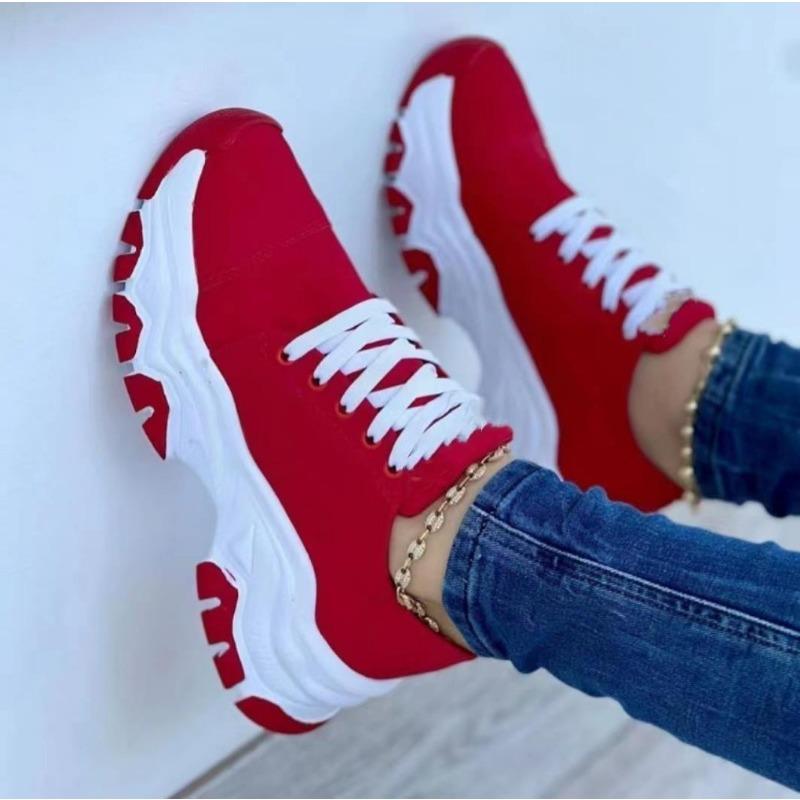 New platform color matching lace-up canvas shoes women's large size low-top casual single shoes sports shoes