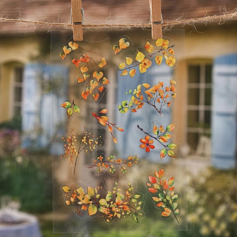 6 Styles  Transparent PET Stickers Scrapbooking Materials DIY Junk Journal Collage Tree Branches and Leaves Decor Stickers
