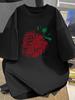 Casual Cotton T-shirt with Abstract Strawberry Print & Text Design - Short Sleeve