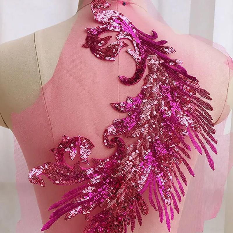 Embroidery Patches Sewing Accessories Feather Sequined Lace Craft Phoenix Tail DIY Sequins Patches