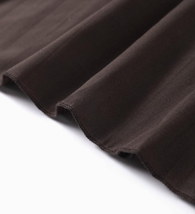 Auf Lager: Elegantes braunes Patchwork-Rüschen-Langarm-Langkleid mit Gürtel für Frühling/Sommer 2025