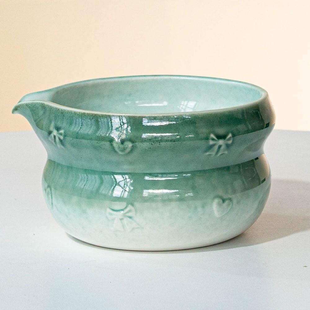 New Ceramic Matcha Bowl Gradient Color with Pouring Spout Matcha Whisk Holder Bowknot Reusable Matcha Making Kit Tea Lovers
