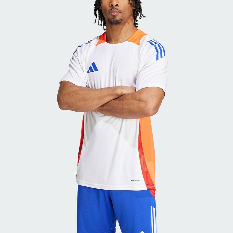 Adidas Tiro 24 Competition Training Striped Logo Print Slim-Fit Crew Neck Short Sleeve Soccer Jersey Unisex Tops White JF4194