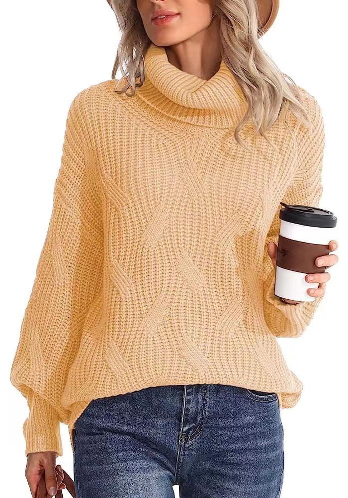 Autumn/Winter 2025 Women's Loose High Neck Cable Knit Sweater Pullover