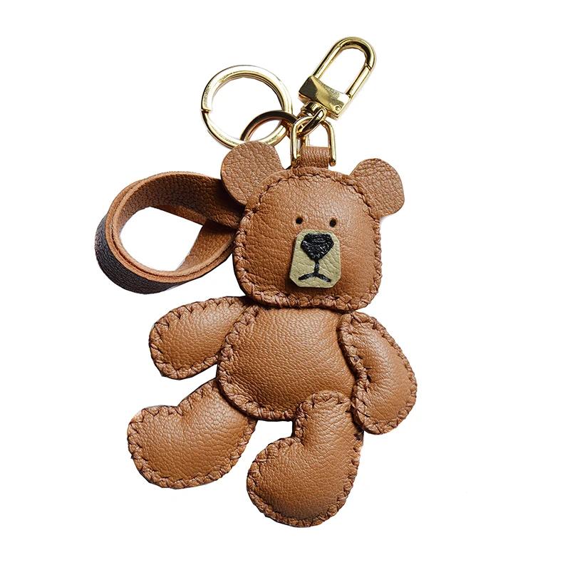 Original Design Teddy Puppet Bear Leather Keychain Car Key Bag Pendant Bag Charm Handmade Custom Gift Female