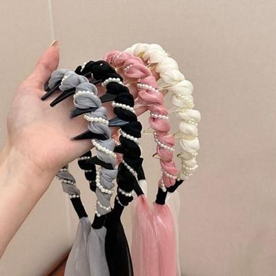 U Shape Satin Fabric Hair Bands Tooth Comb Adjustable Non Slip Pearl Hair Band High Top Headpiece Fabric Ribbon Hair Hoop