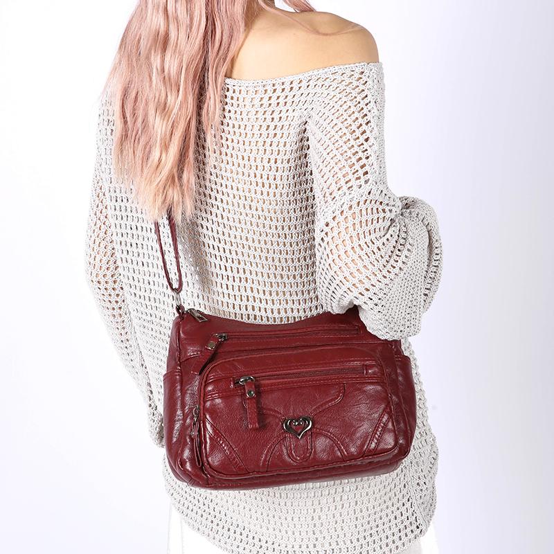 Damen Umhängetasche Große Kapazität Mehrschichtig Weiches Leder Mittelalterliche Muttertasche