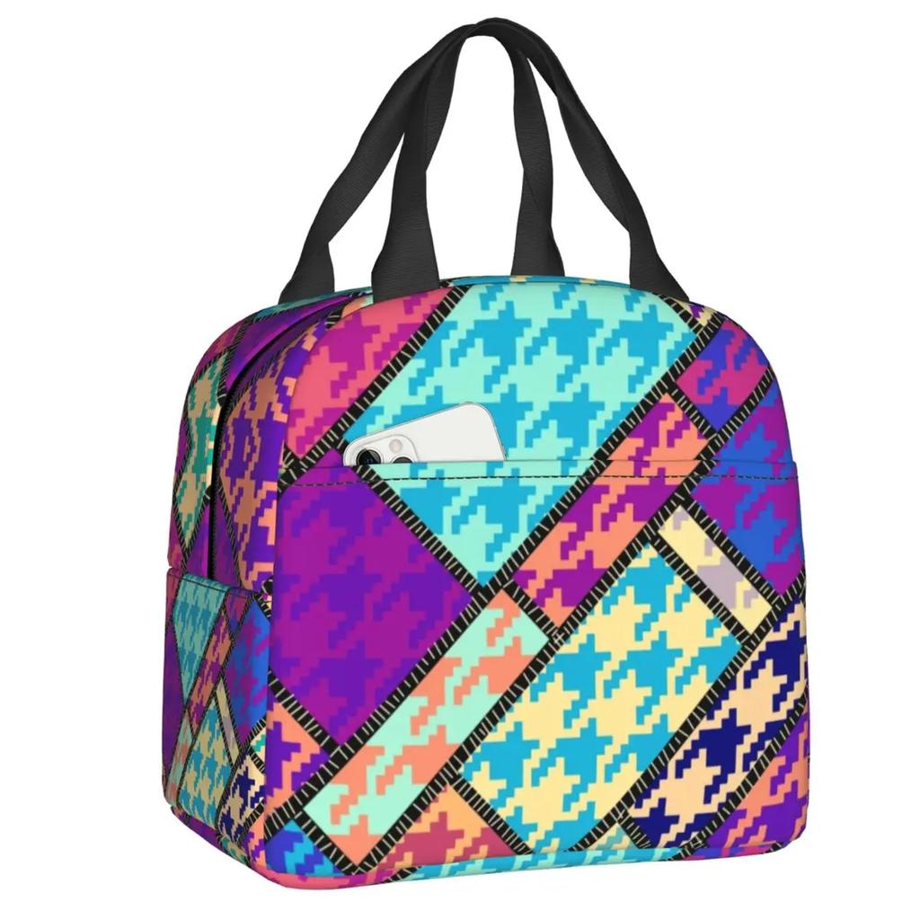 Hounds Tooth Style Houndstooth Insulated Lunch Bags for Work School Dogstooth Waterproof Thermal Cooler Lunch Box Women Kids
