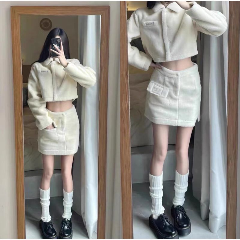 

@ P * Серия/Сладкое и пряное короткое пальто из овечьей шерсти + Юбка с небольшим разрезом Only Outwear. L