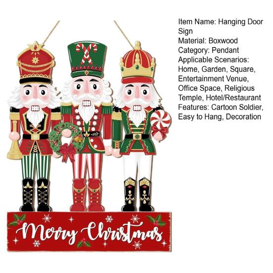 1/2Pcs Christmas Soldier Hanging Sign Farmhouse Rustic Wooden Soldier Round Sign Indoor Outdoor Merry Xmas Door Hanger Wall Hanging Decoration