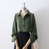 Women's Retro Hong Kong Style Satin Lapel Shirt - Spring/Autumn 2025, Professional Commute Chic, Long Sleeve Top