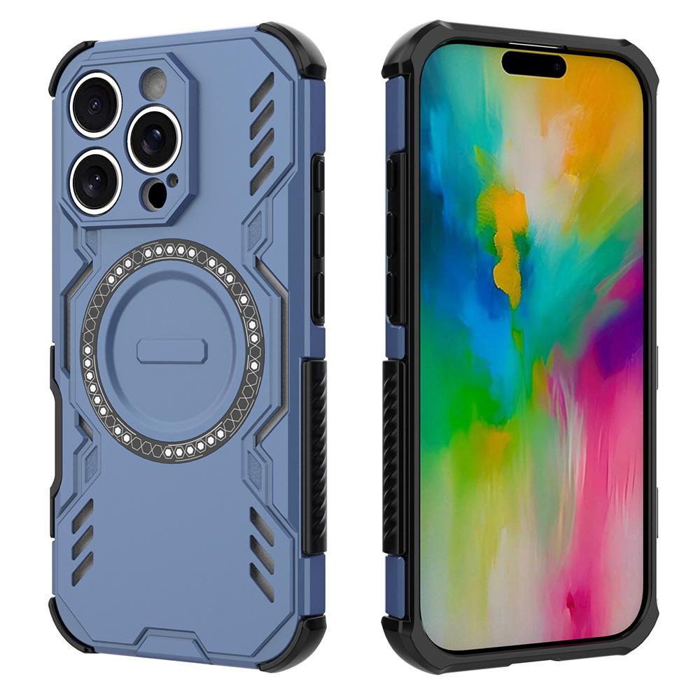 For iPhone 16 Pro Magnetic Case Butterfly Armor Hollow Heat Dissipation PC+TPU Phone Cover