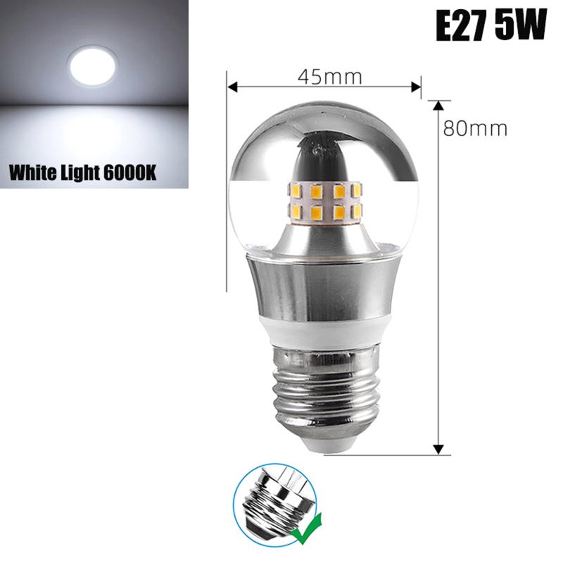 LED Mirror Bulb Half Silver Filament Led 5W E27/E14 Base 360 Degree Angle Warm White Neutral Light Ball Lamp Decoration
