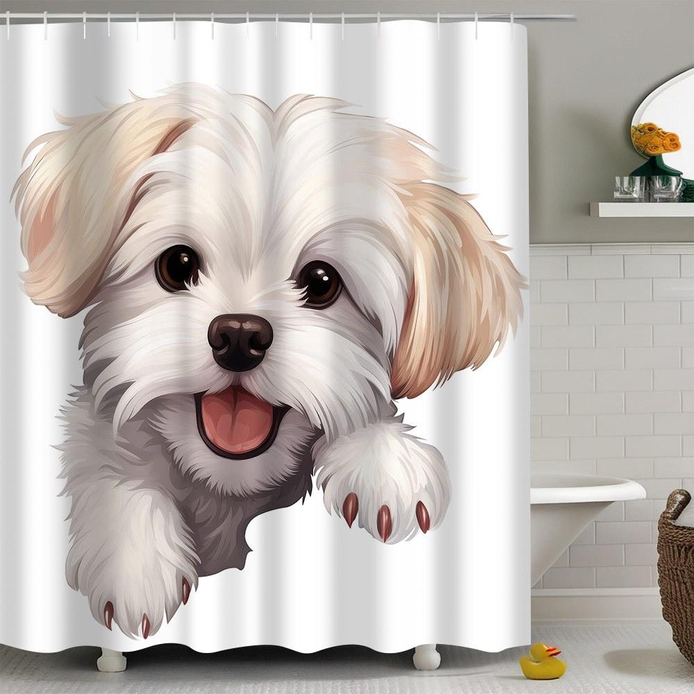 

Adorable Puppy Waterproof Shower Curtain With Happy Expression For Kids Bathroom Decor Accessories W60H190(CM)-1 Pcs
