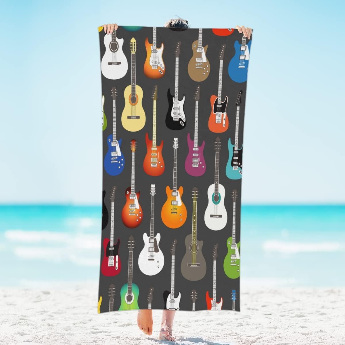 

Guitars pattern Beach Towel for Family stuffs friends Gifts Quick-Dry Sand free For Bath Yoga Tourism Beach Camping Swimming GYM W40*H60(CM)