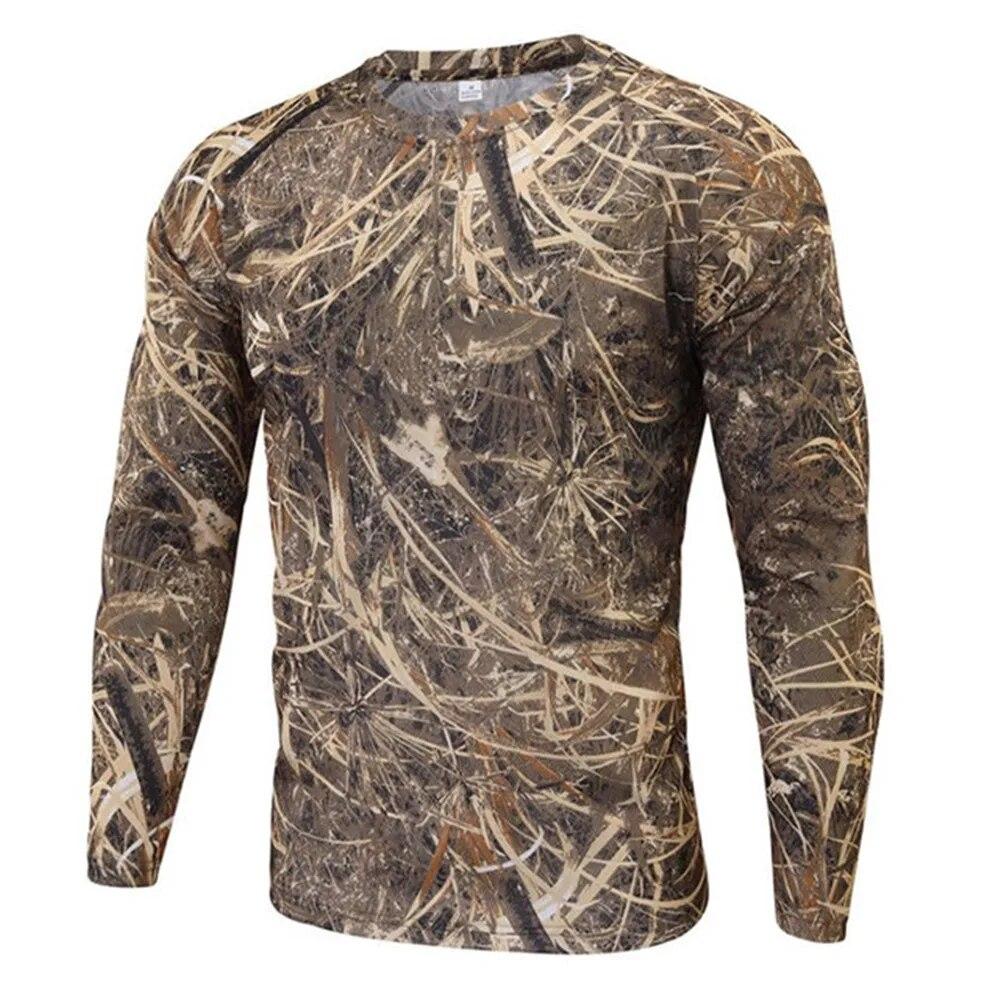 Langarm-Camouflage-T-Shirt im Freien, schnell trocknend, Wandern, militärische taktische T-Shirts, Herren-Jagd- und Camping-Shirts, Markenkleidung