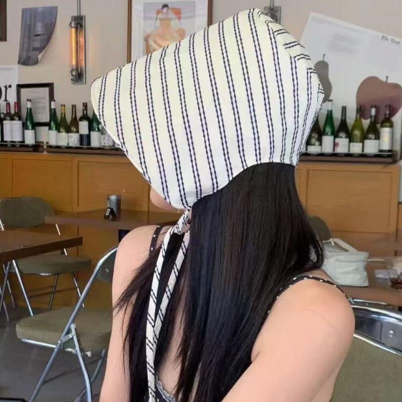Striped big brim wrap-around bucket hat women's hat summer purple line fashion sunshade versatile sunscreen hat