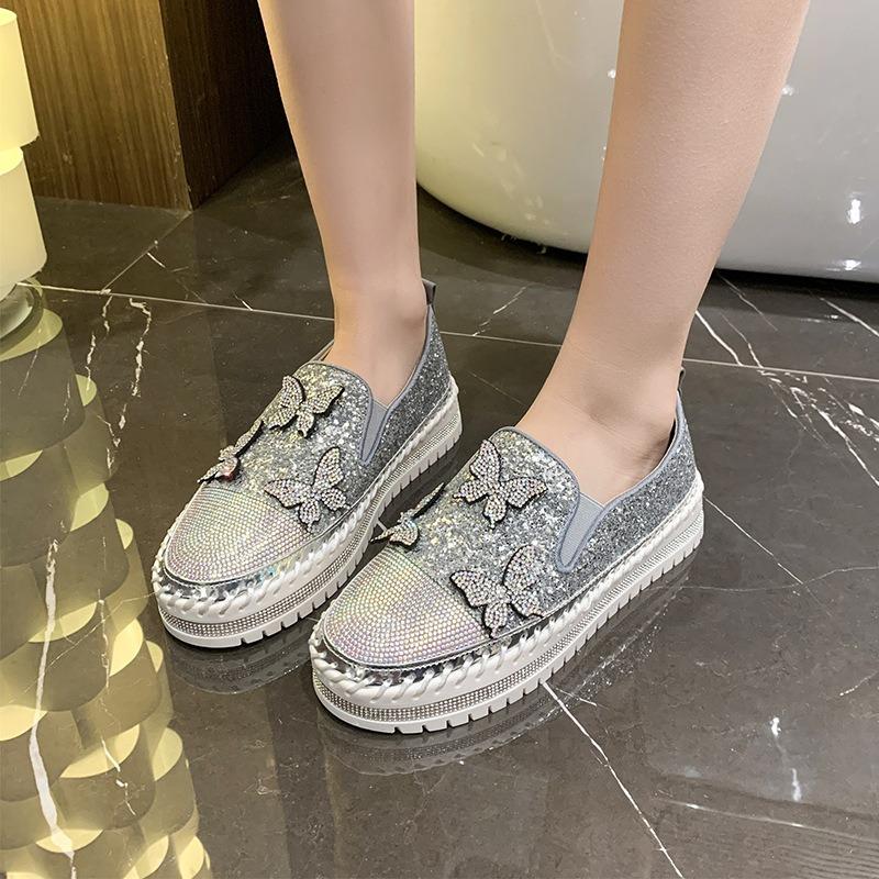 Spring and Summer Full of Diamonds New Single Shoes Women's Bows One Pedal Casual Shoes Simple Fashion Sports Shoes Women