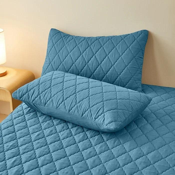 2Pcs Waterproof Quilted Pillowcase Solid Color Pillow Cover Case 48x74cm Pillowsham (No Inner Core)
