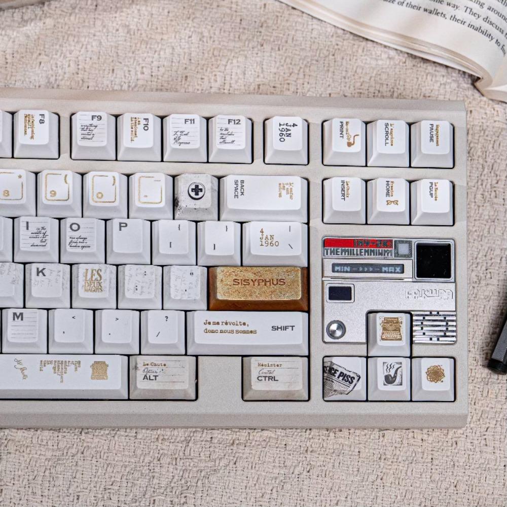 The Breathing of Being Theme Keycap Set 198Key PBT+PC Custom Retro Minimalist Cap Cherry Profile Keycaps for Mechanical Keyboard