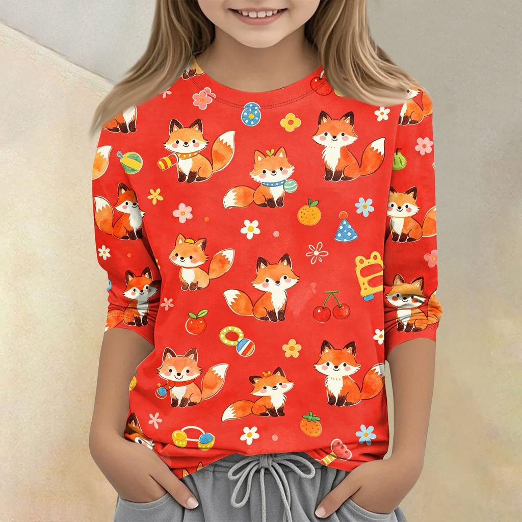 Kids Animal Print Casual T Shirt Crew Neck Three Quarter Sleeve Soft Comfortable Fit Lightweight Fabric for Everyday Wear