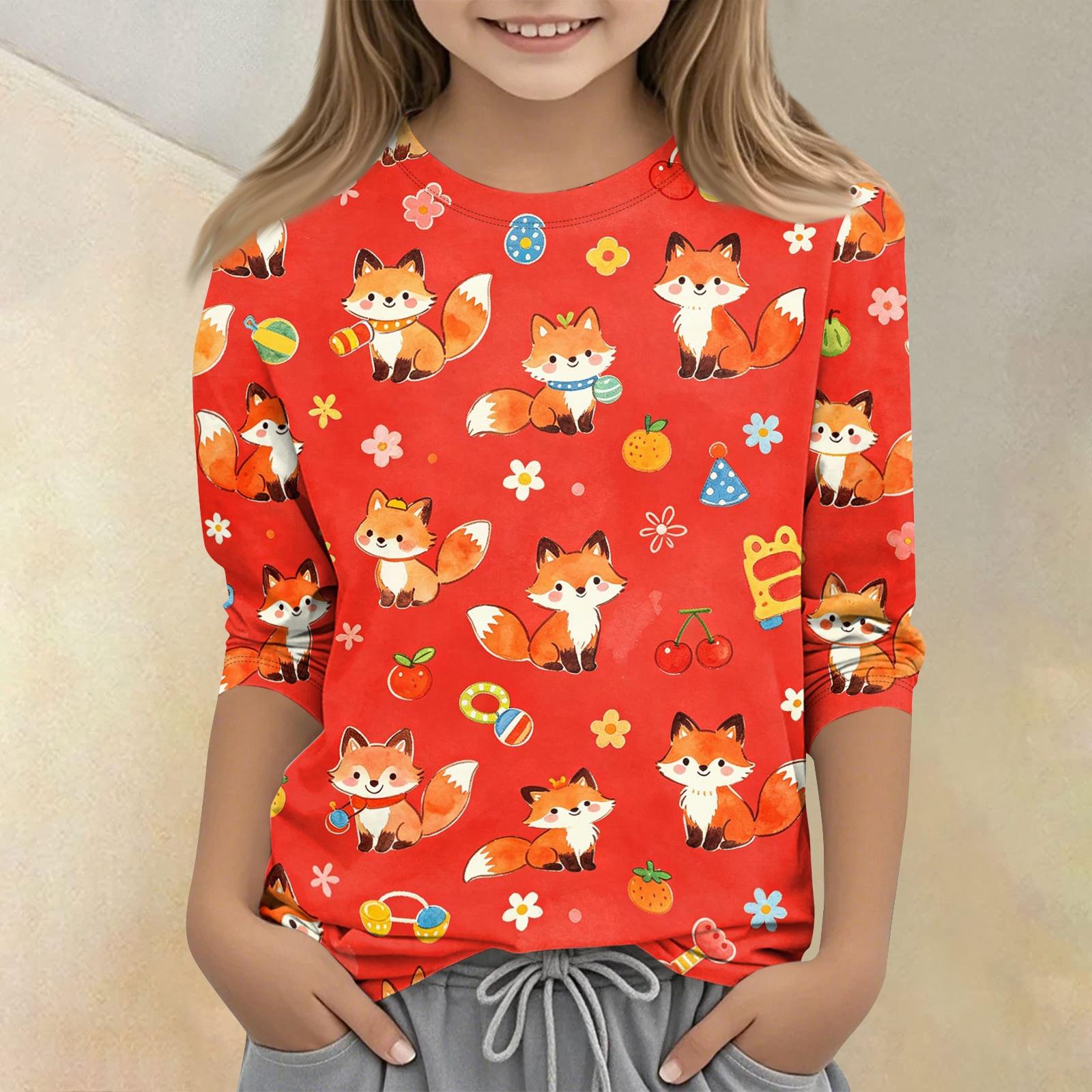 

Kids Animal Print Casual T Shirt Crew Neck Three Quarter Sleeve Soft Comfortable Fit Lightweight Fabric for Everyday Wear 160 червоний