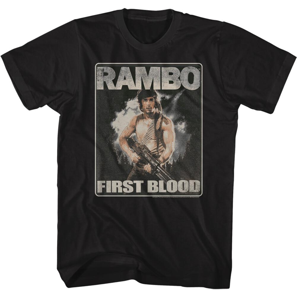 Rambo First Blood John Rambo With Machine Gun Bring It Men T Shirt 80 Movie XL