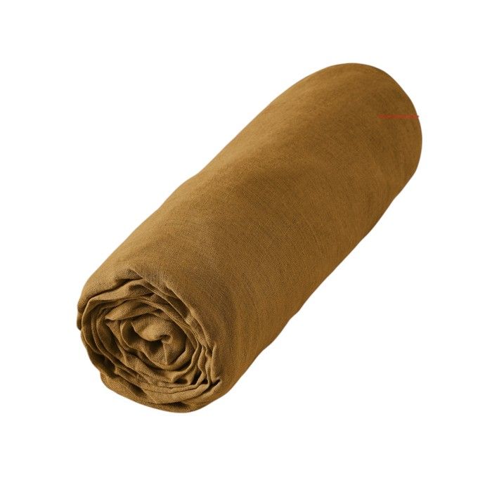 Drap Housse - Lin Lavé - 180 X 200 Cm - Caramel - Bonnet Élastique 30 Cm