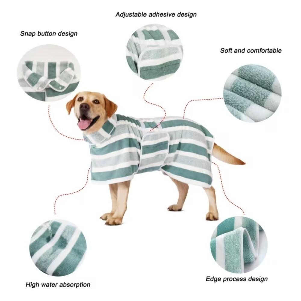 Coral Velvet Dog Bath Robe Quick-Dry Striped Pet Ultra Absorbent Towel Fully Wrapped Adjustable Belly Strap Soft Bath Wrap