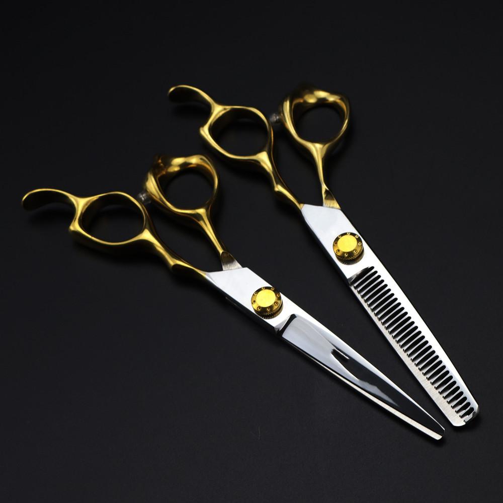 Professional 440C Steel 6 '' Scissor Gold Hair Scissors Haircut Thinning Barber Tools Cutting Shears Hairdresser Scissors