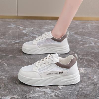 Summer New Mesh Breathable Women's Shoes Round Head Lace-up Thick Baseplate Shoes Little White Shoes Sports and Leisure Shoes Trend