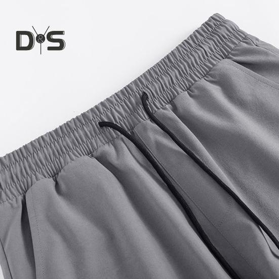 Pantaloni scurți pentru bărbați, talie reglabilă cu cordon, pantaloni casual cu buzunare întărite, culoare solidă, pantaloni scurți largi de vară sport