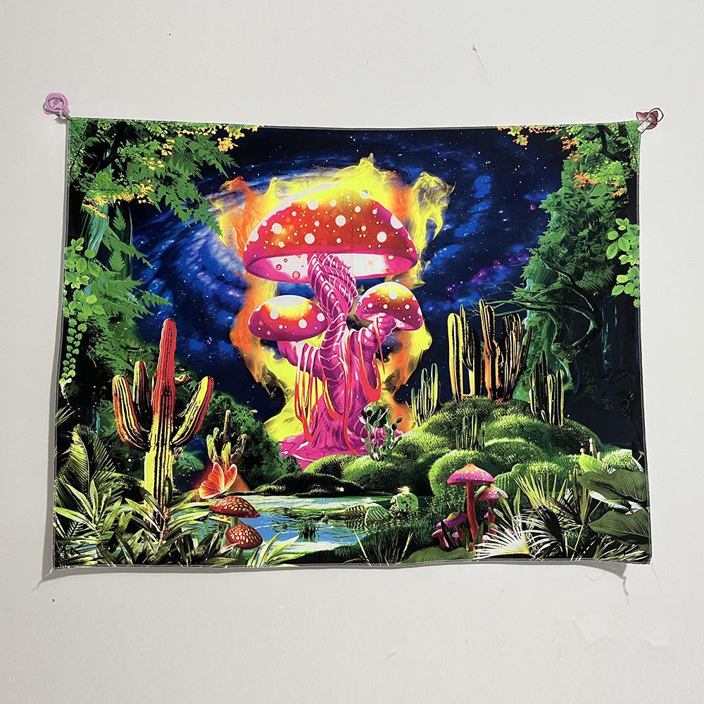 Fluorescent Mandala Tapestry, Psychedelic Mushroom Decoration, Bedroom, Aesthetic Room, Art Decoration