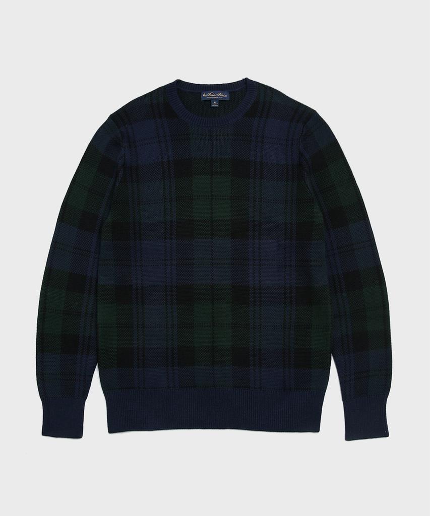 BROOKS BROTHERS Cotton Black Watch Crewneck Sweater (Dark Blue) (Bbwrmm09387Df)