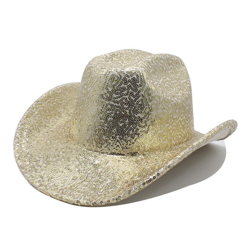 Party Gala Ball Show Cowboy Hat Festival Hat Wool Sequins Cool Jazz Top Hat