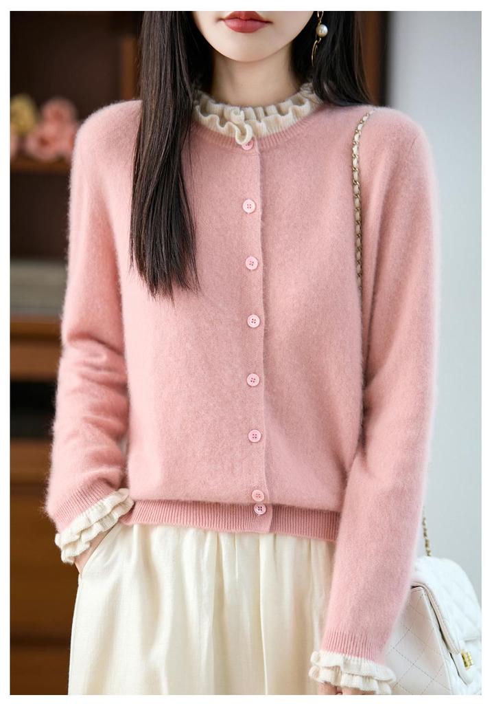 French Lace Knit Wool Cardigan Coat - Women's Autumn/Winter 2025 Fashionable Age-Reducing Sweater